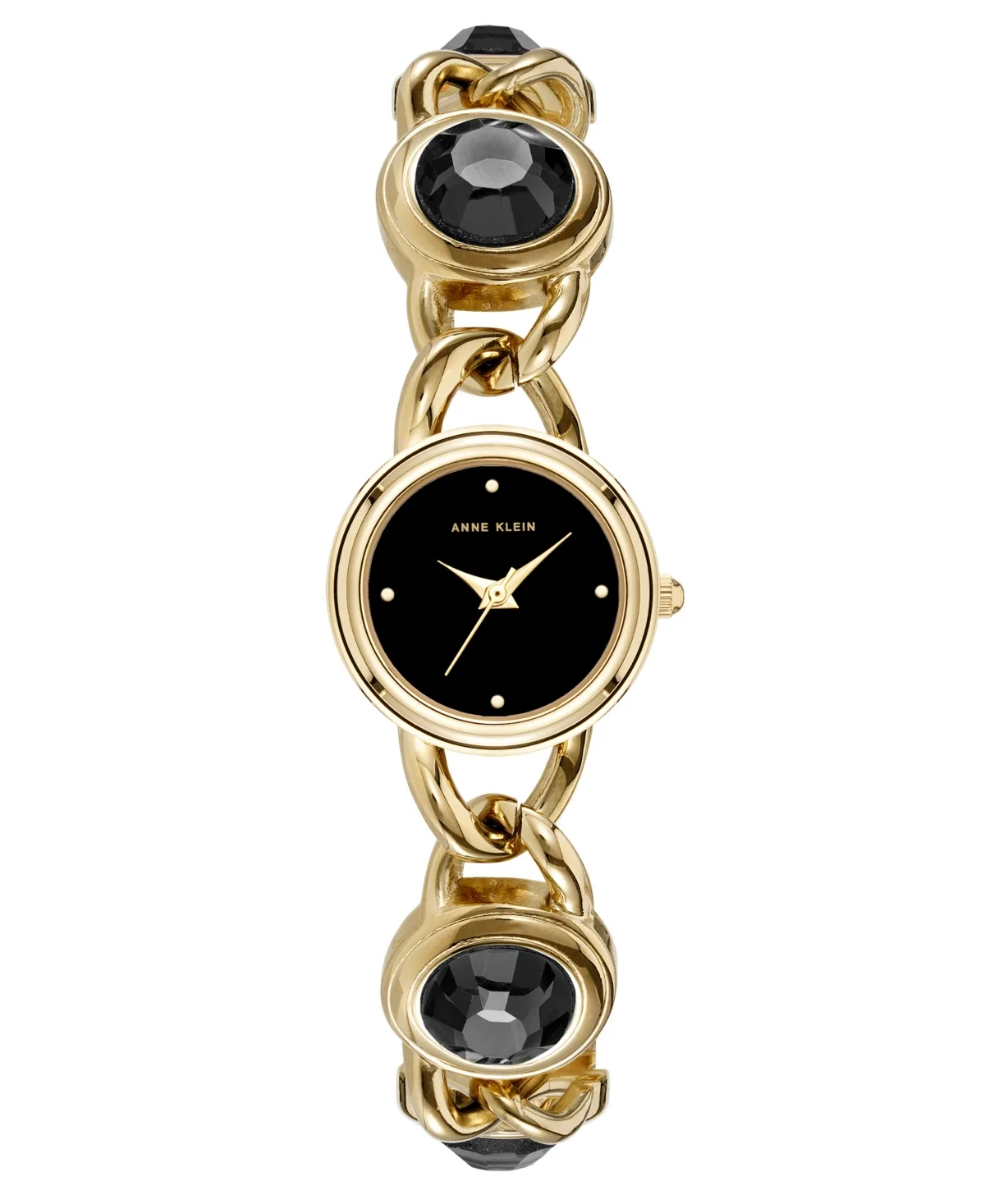 Quartz Round Black Dial Gold-Tone Alloy Metal Bracelet Watch 22mm by Anne Klein