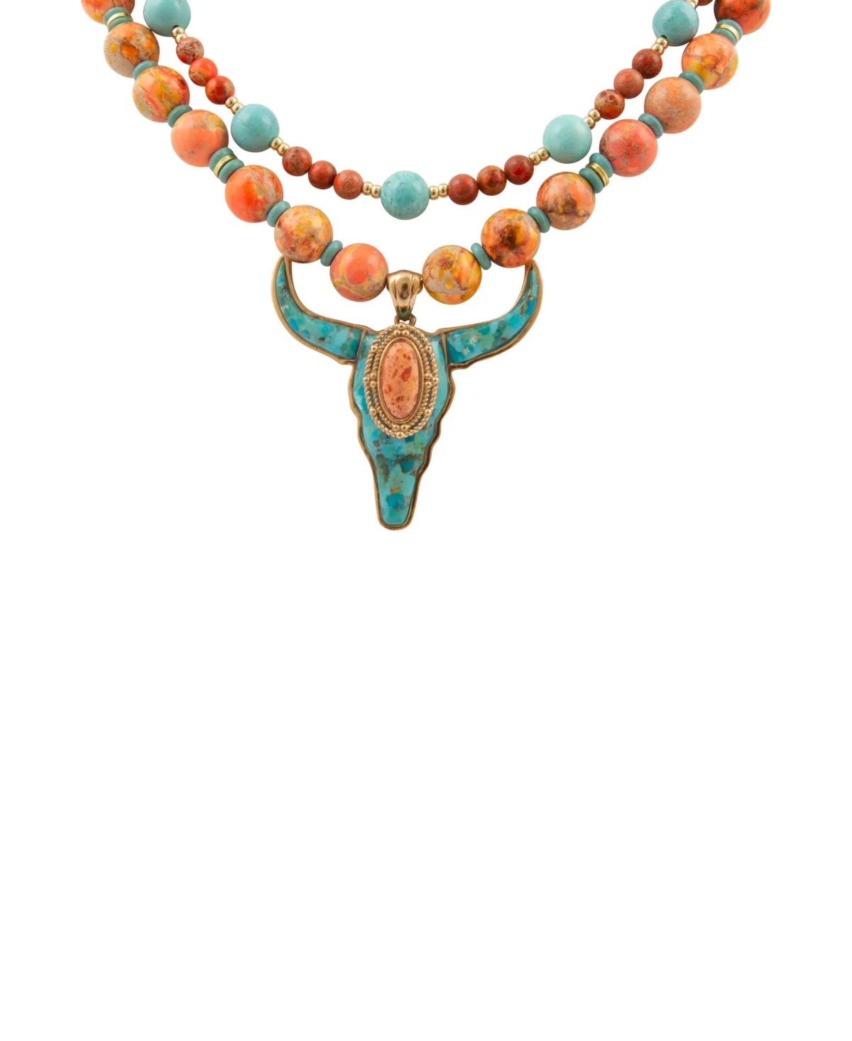 Longhorn Blue Turquoise Golden Necklace by Barse