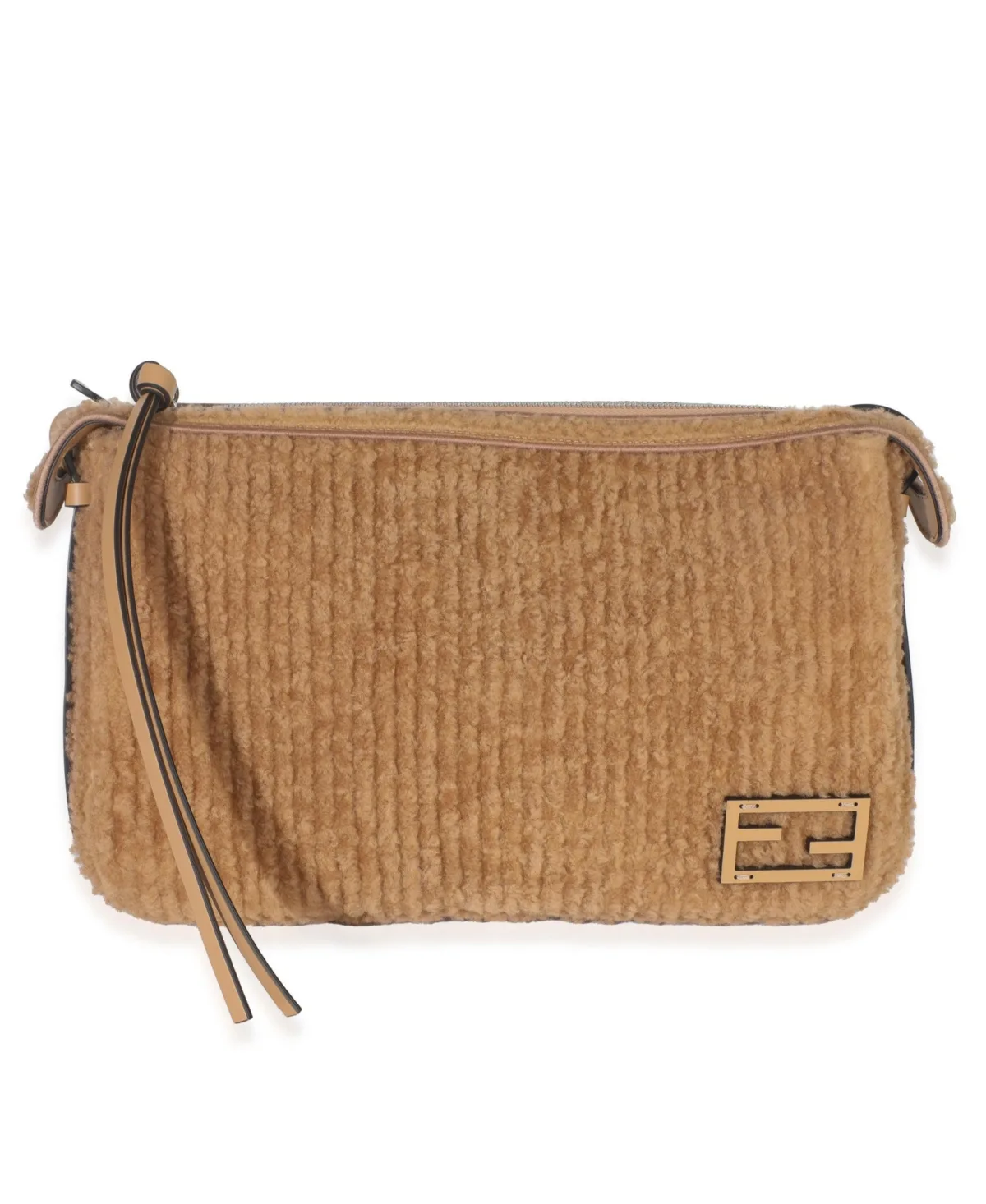 Pre-Owned Fendi Miele Scuro Shearling Vitello Medium Simply Fendi Shoulder Bag by FENDI