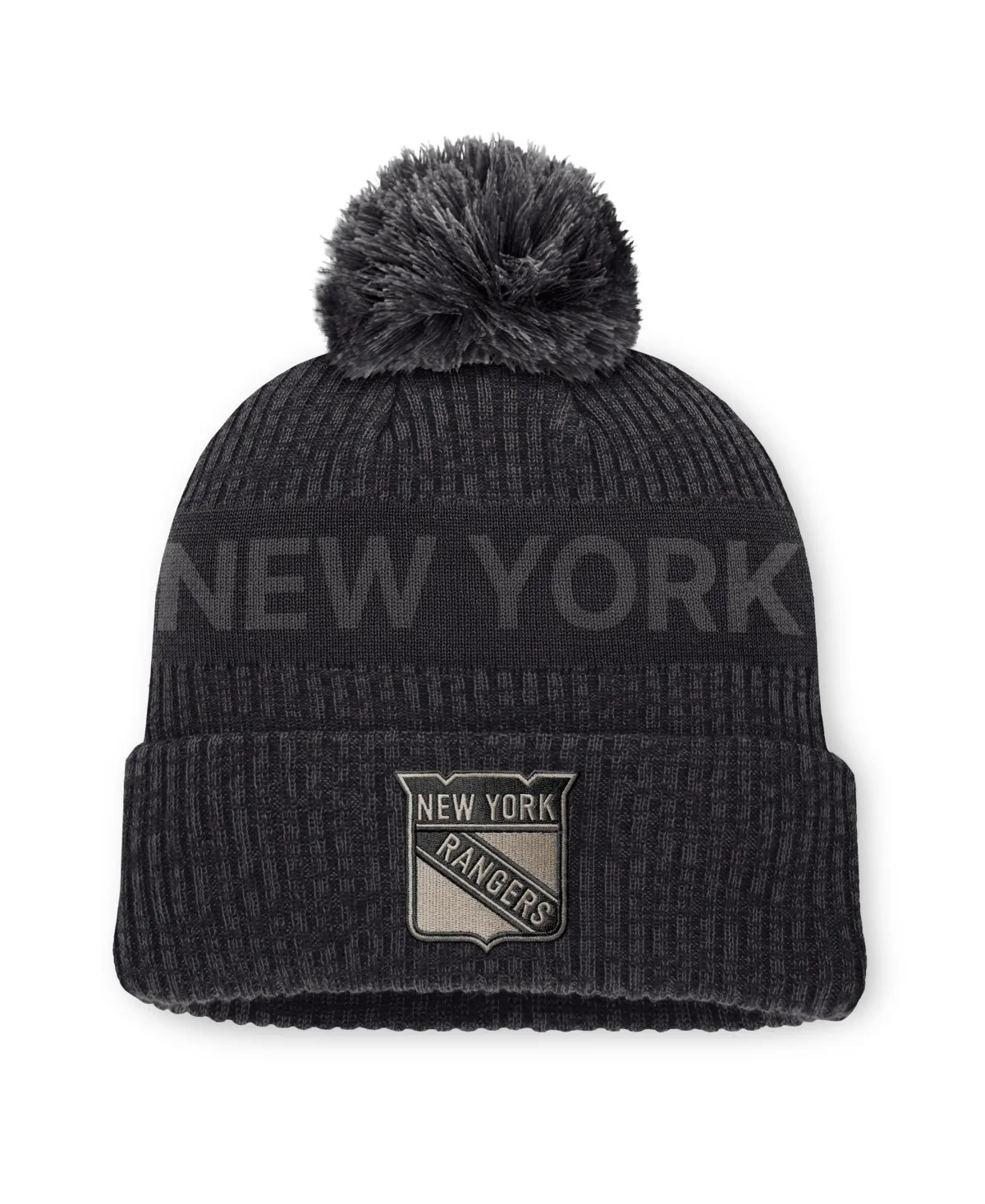 New York Rangers Road Phantom Cuffed Knit with Pom Hat by Fanatics