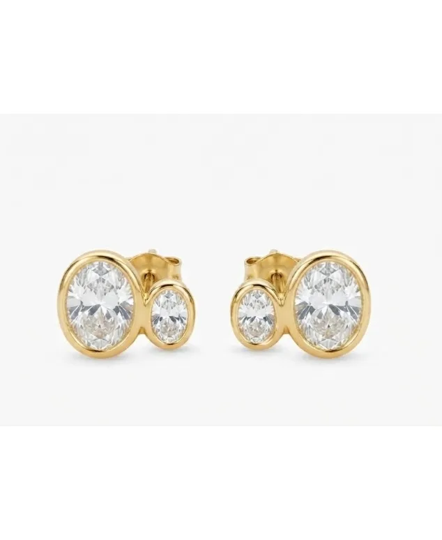 Cubic Zirconia Gold-Tone Double Oval Stud Earrings by Etoielle