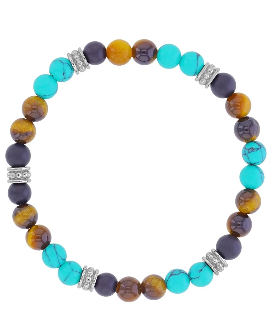 Platinum-Plated Onyx Tiger Eye Turquoise Stretch Bracelet by Quiksilver