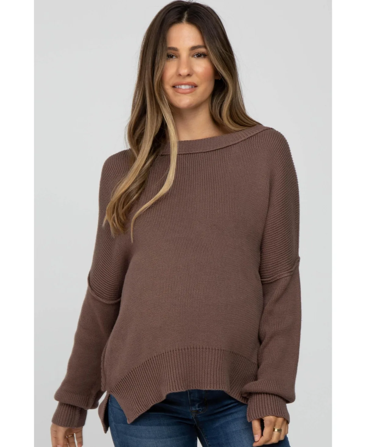 Maternity Exposed Seam Side Slit Sweater by PinkBlush