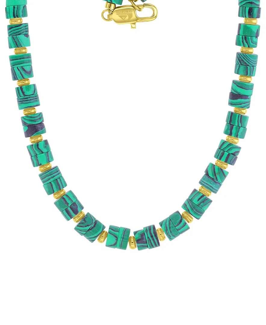 18k Gold-Plated Steel Yellow Malachite Polished Plate Beads Necklace by Quiksilver