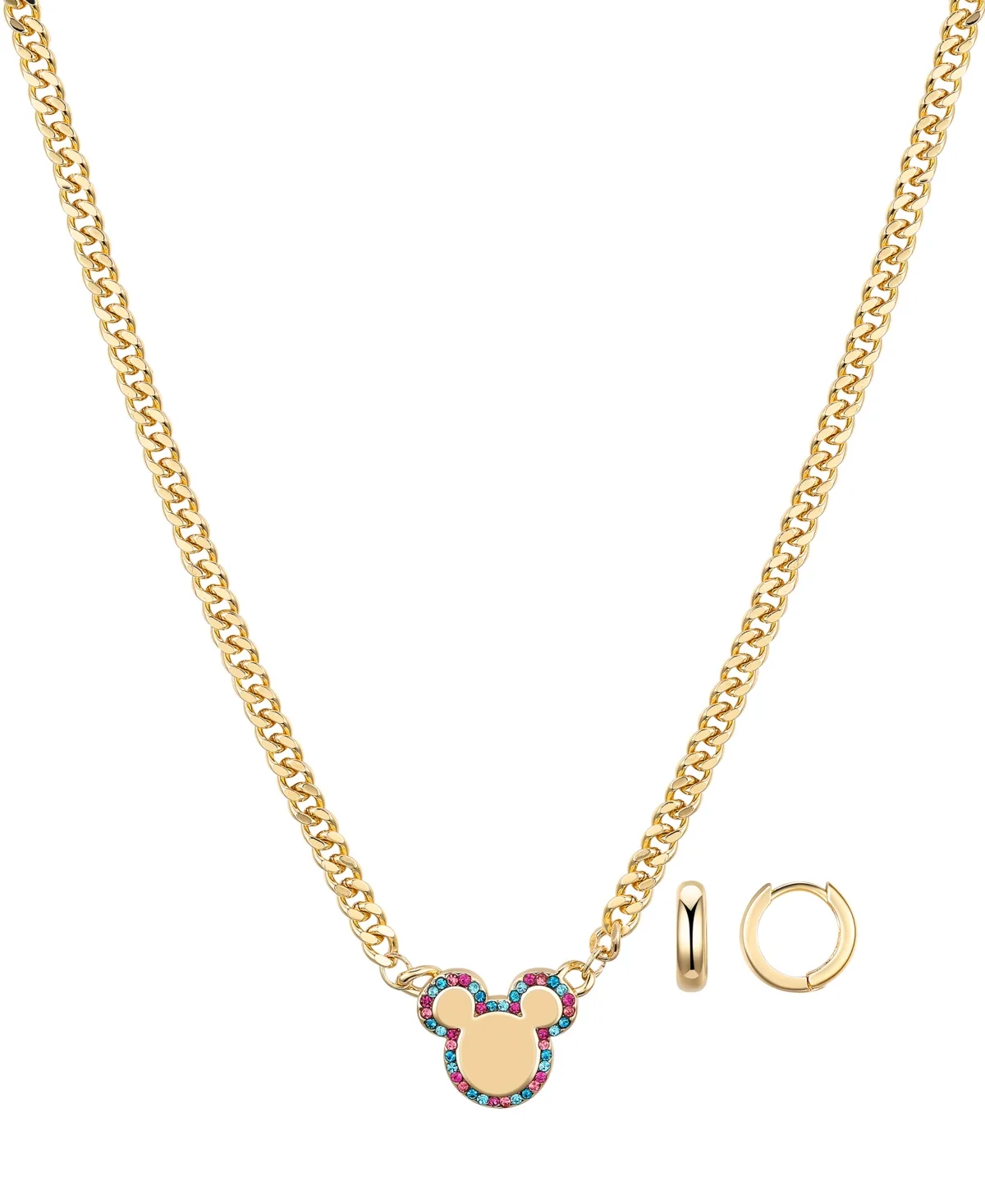 Multi Color Crystal Mickey Mouse Curb Necklace and Hoop Earring Set by Disney