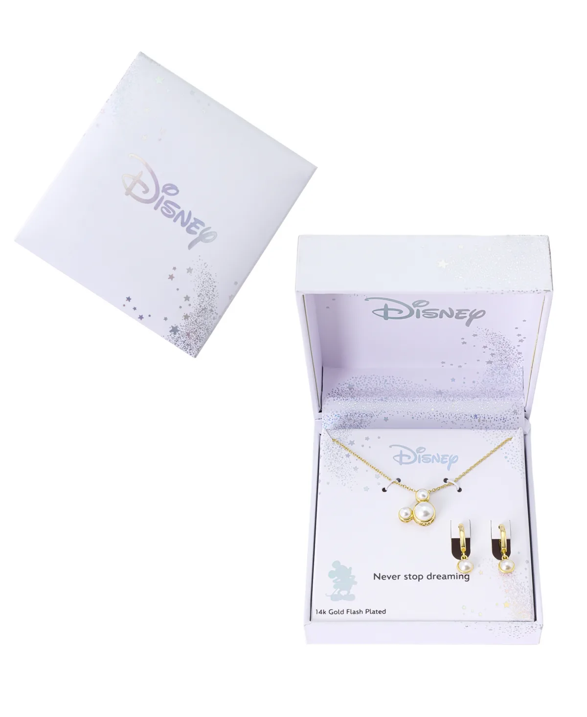 Glass Cultivated Pearl Mickey Pendant Necklace and Hoop Earring Set by Disney