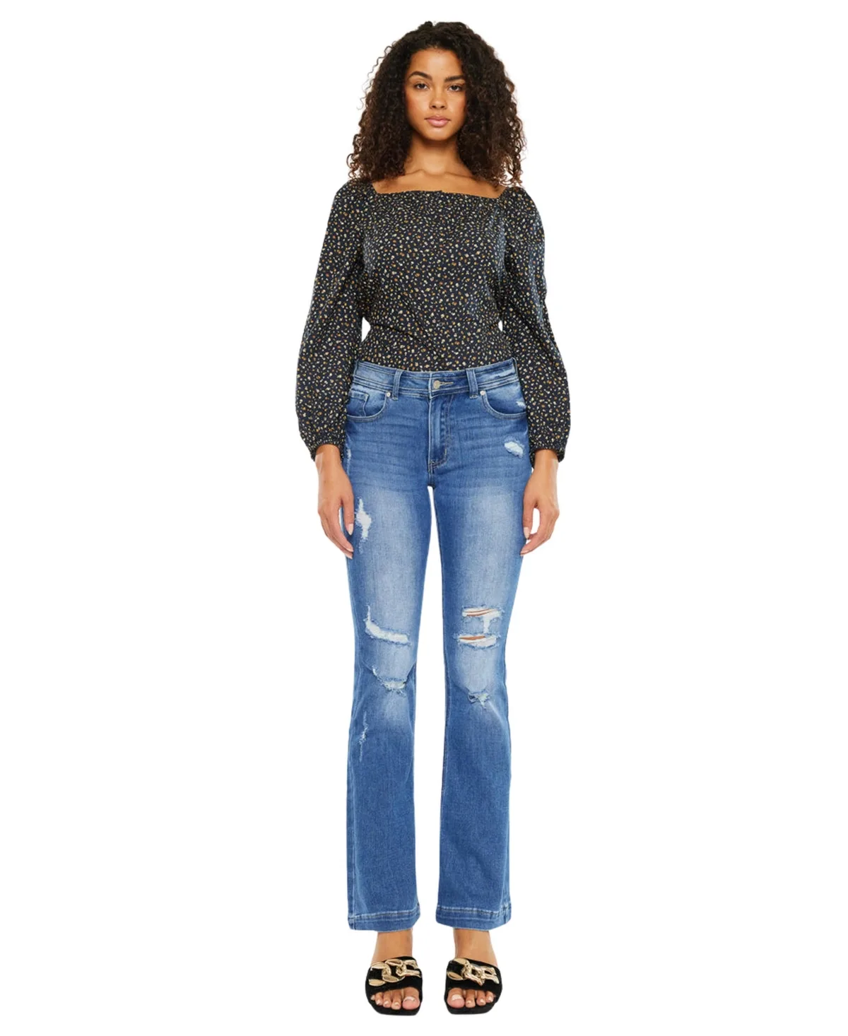 Bernadette Mid Rise Bootcut Jeans by Kancan