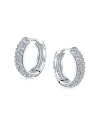 Timeless 3 Row Pave Rose Cz Cocktail Small Hoop Earrings Rose Gold Plated by Bling Jewelry