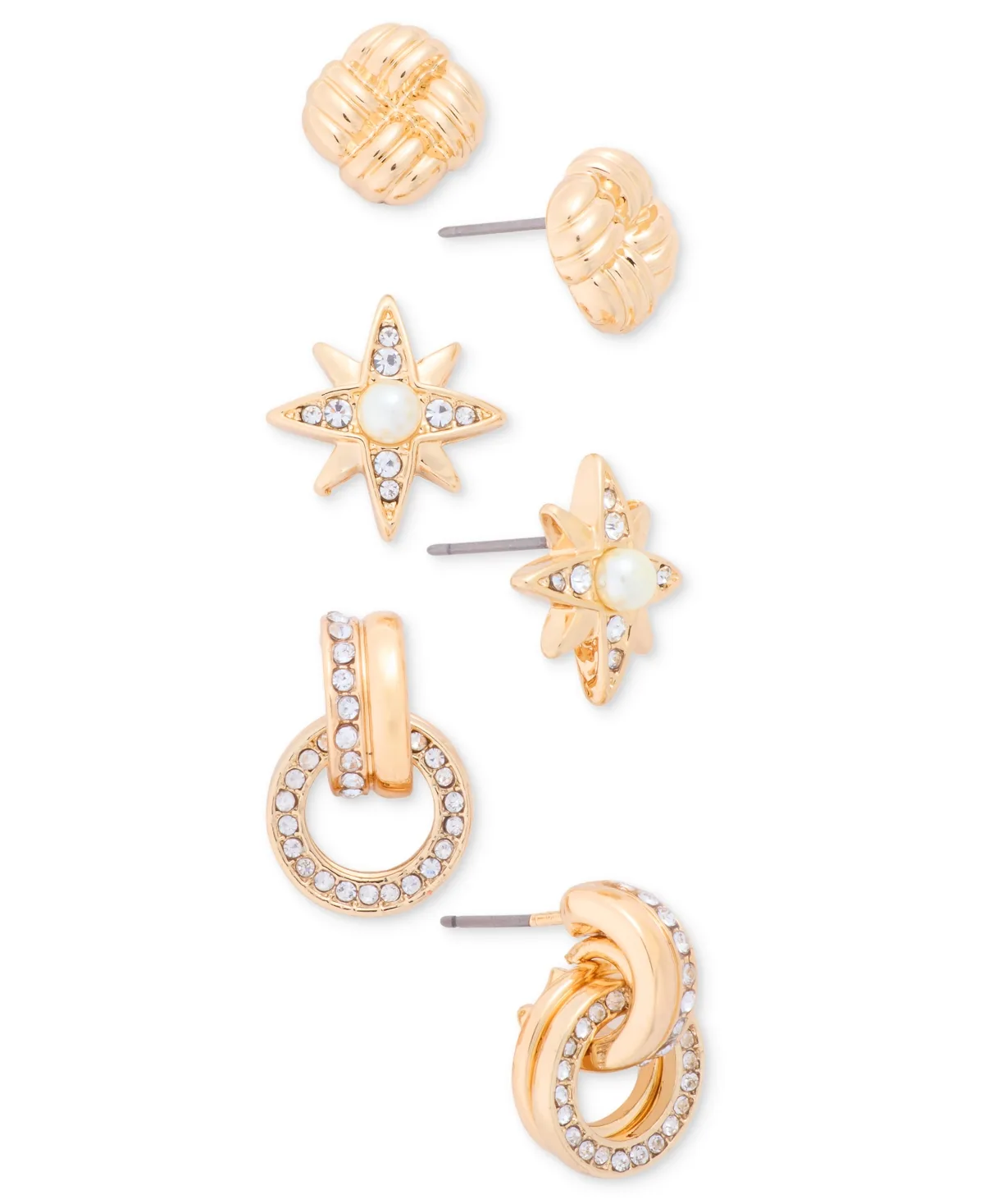 Crystal and Faux Pearl Star Motif Trio Earrings