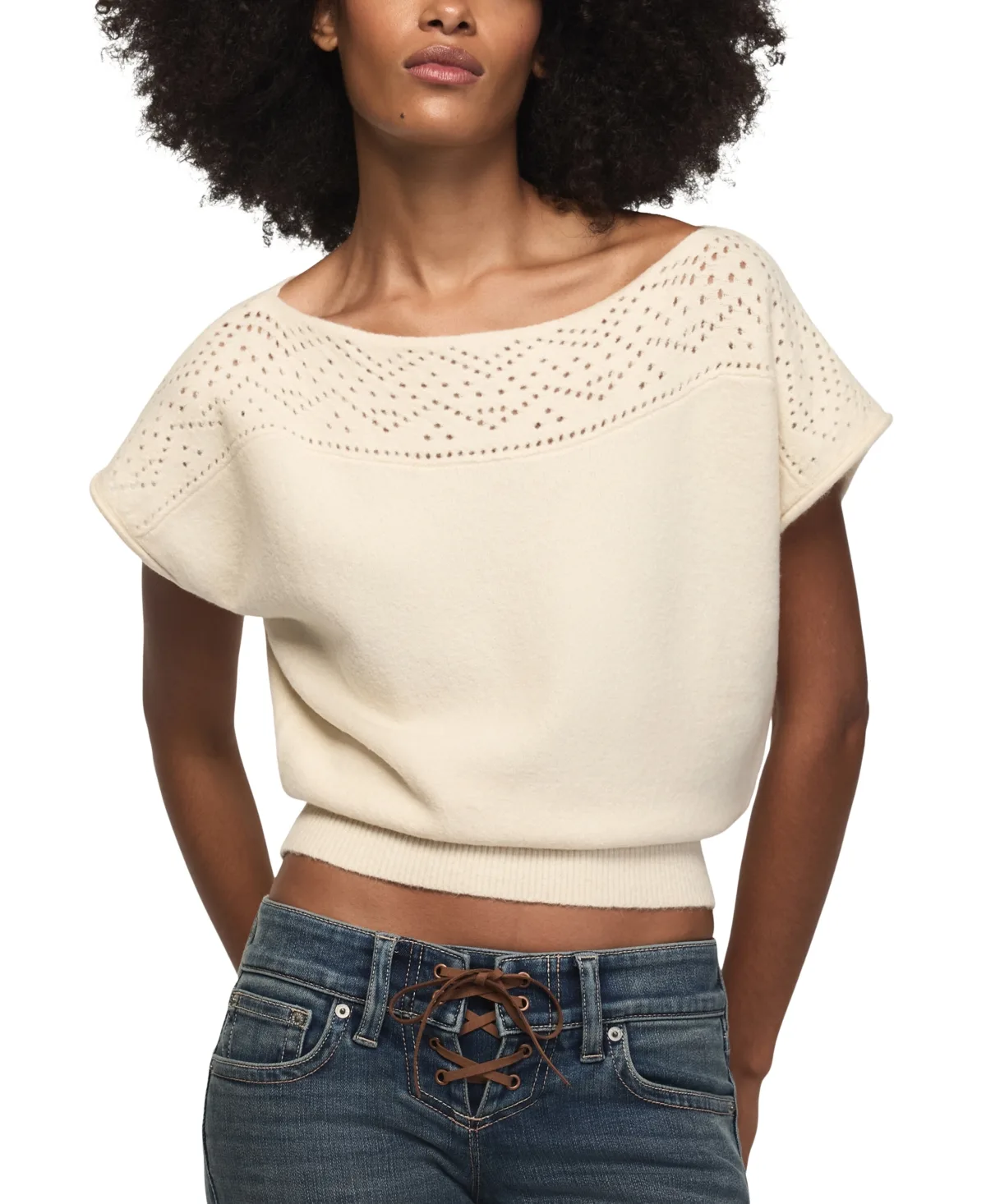 Pointelle Boat Neck Short-Sleeve Sweater by Lucky Brand