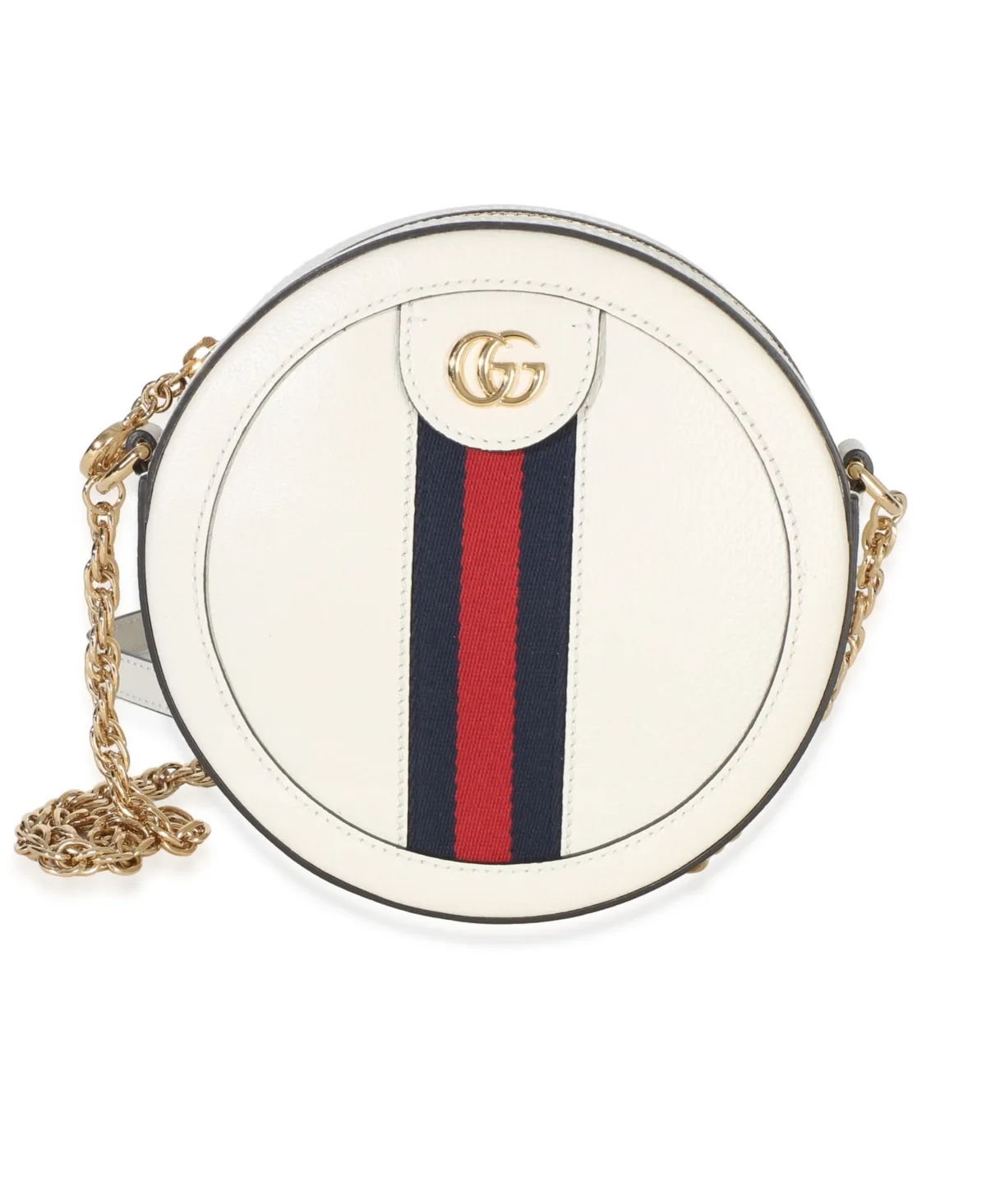 Pre-Owned Mystic White Textured Calfskin Web Mini Ophidia Round Bag by Gucci