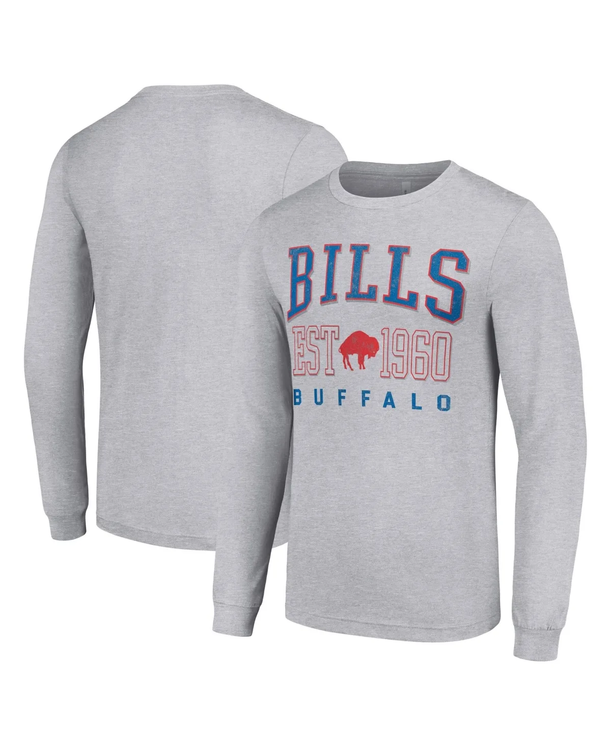 Buffalo Bills Retro Long-Sleeve Crewneck Distressed Screen Print T-Shirt by Starter
