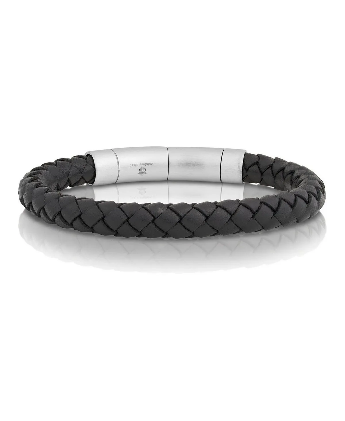 Genuine Leather and Stainless Steel Braided Bracelet