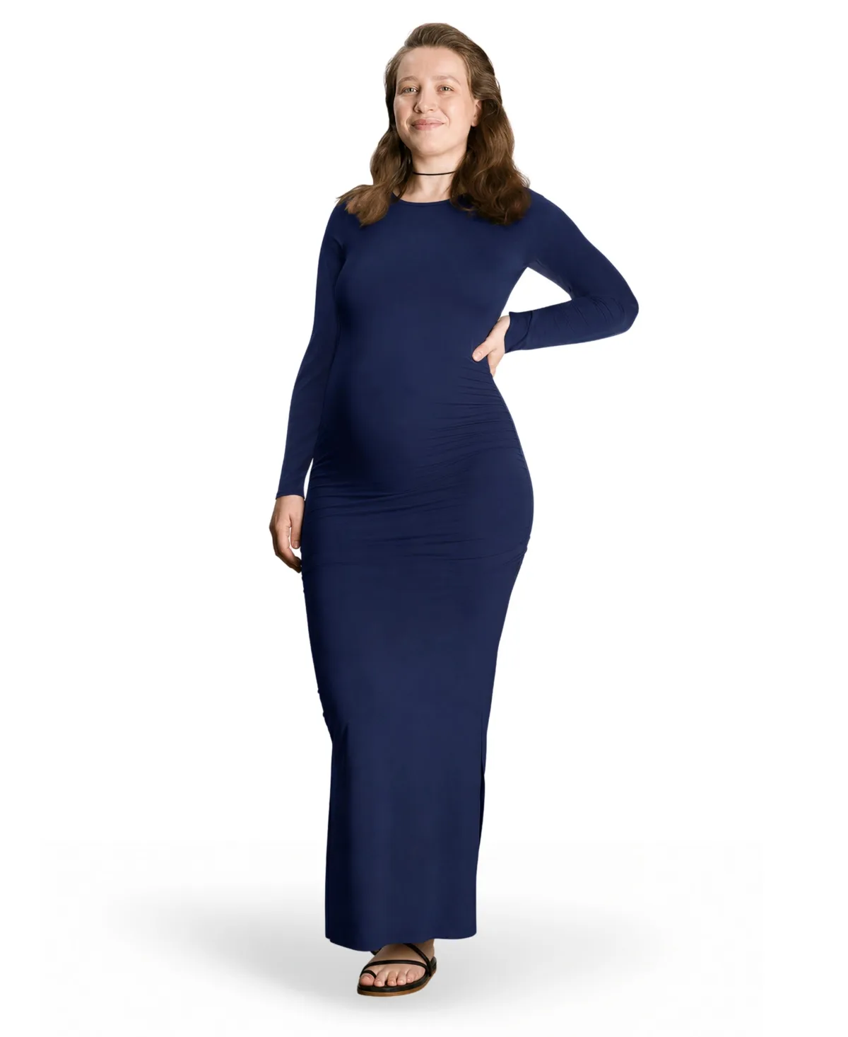 The Curve Ruched Bodycon Maxi Dress by Nom Maternity