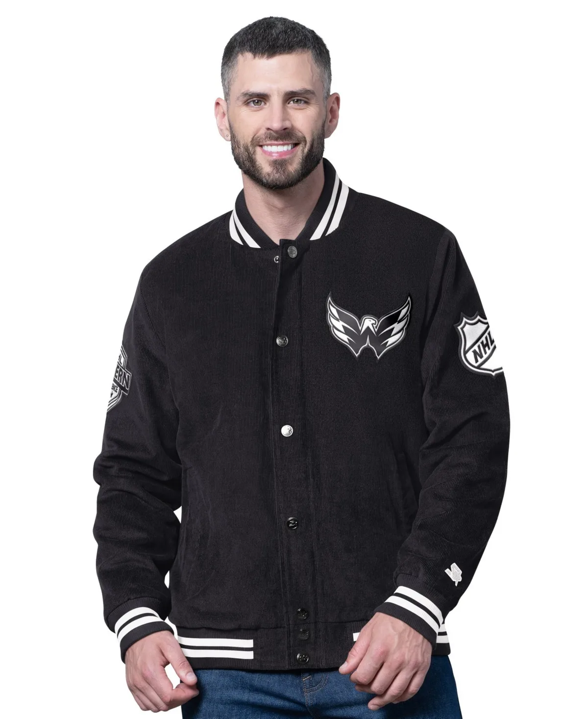 Washington Capitals Blackout Corduroy Full-Snap Varsity Jacket by Starter