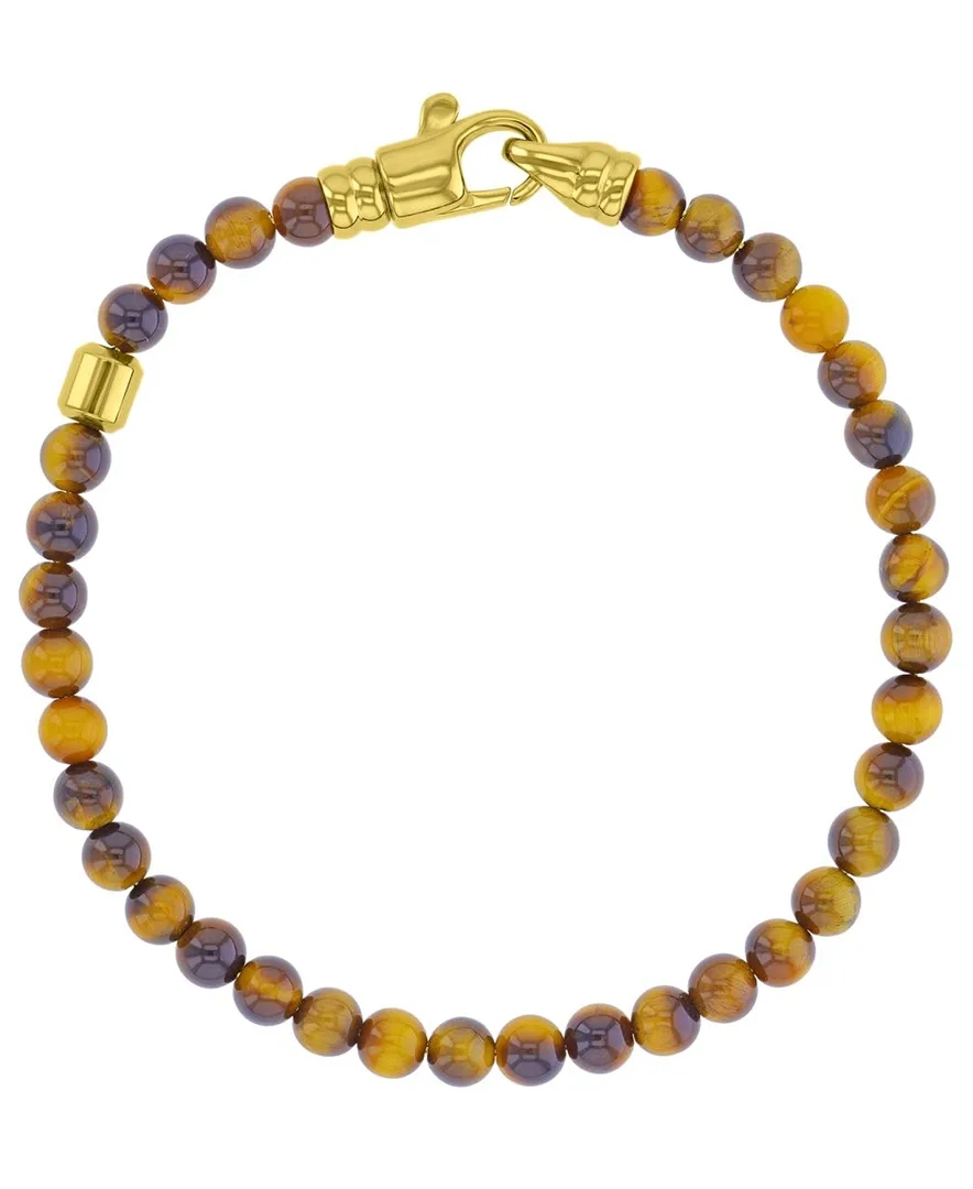 18k Yellow Gold-Plated Geometric Tiger Eye Bracelet by Quiksilver