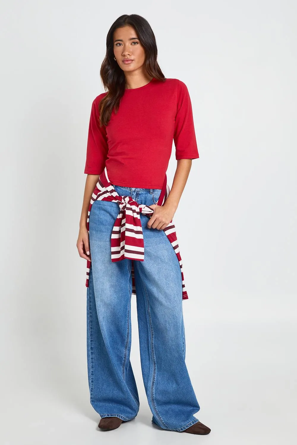 3/4 Sleeve Crew Neck Top by boohoo