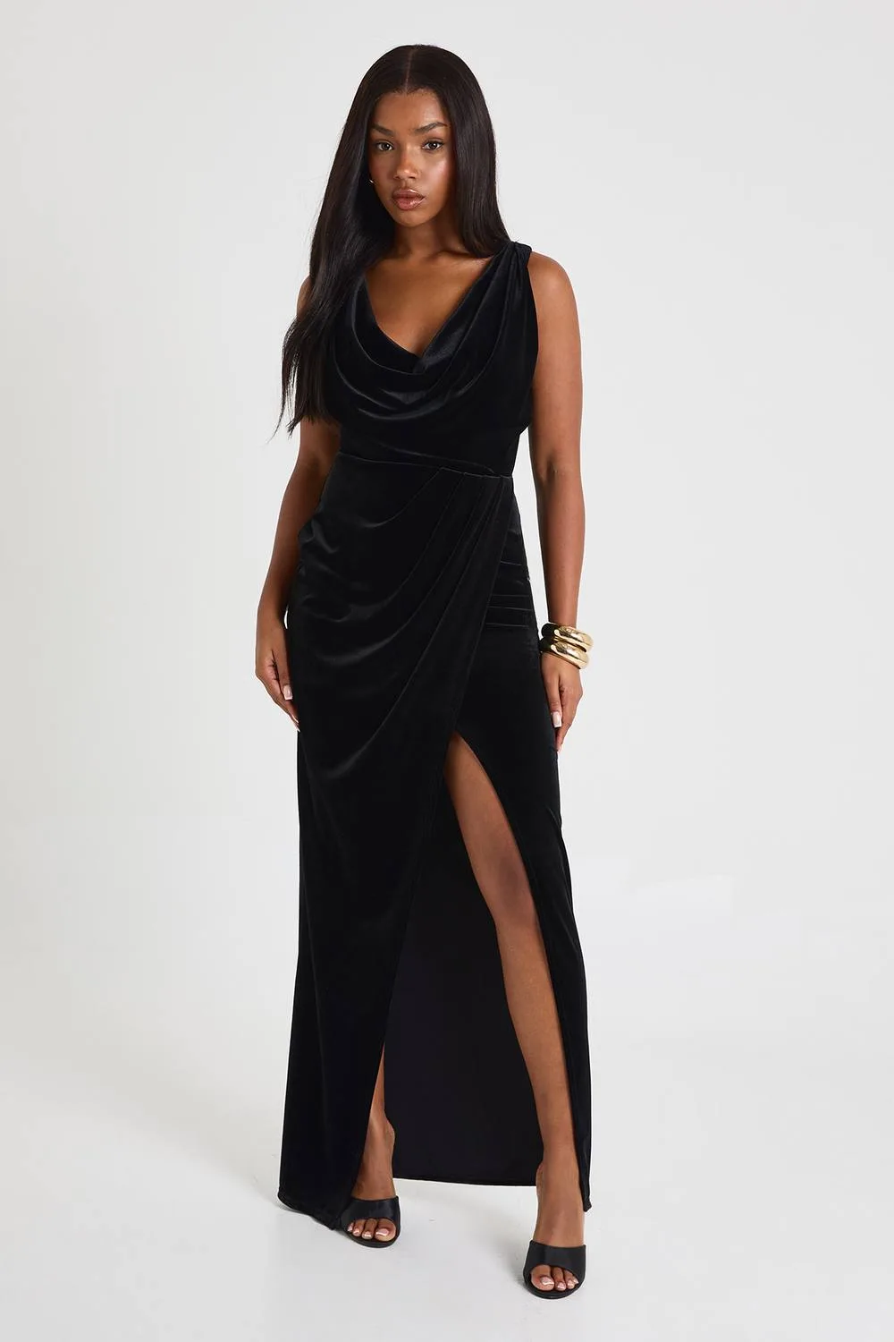 Velvet Ruched Wrap Maxi Dress by boohoo