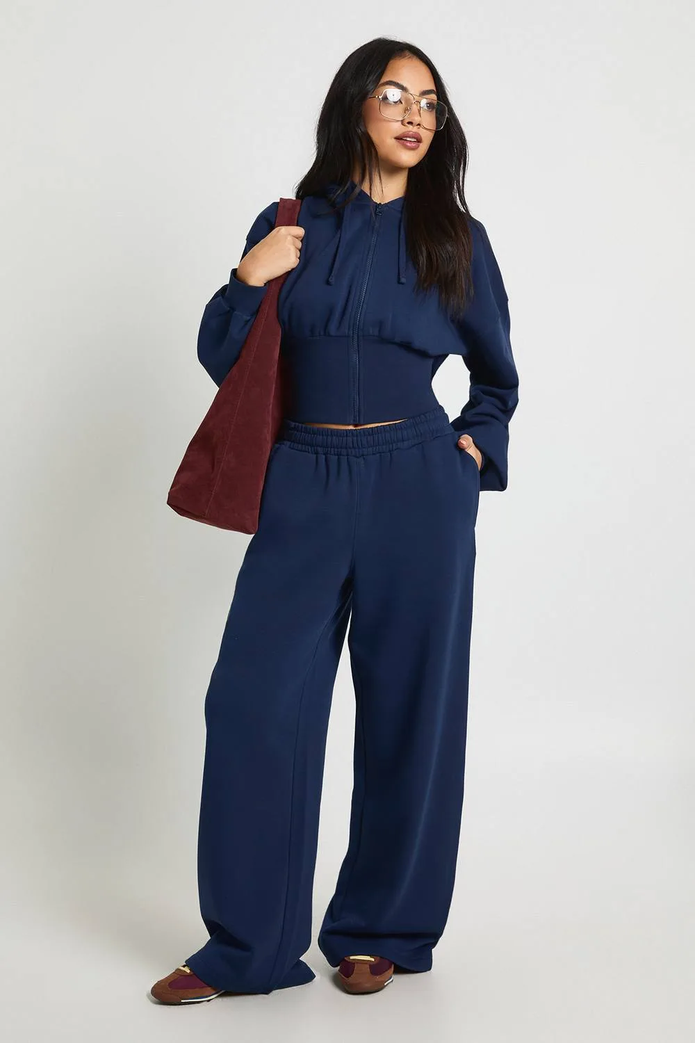 Cinched Waist Zip Through Cropped Hoodie Tracksuit by boohoo