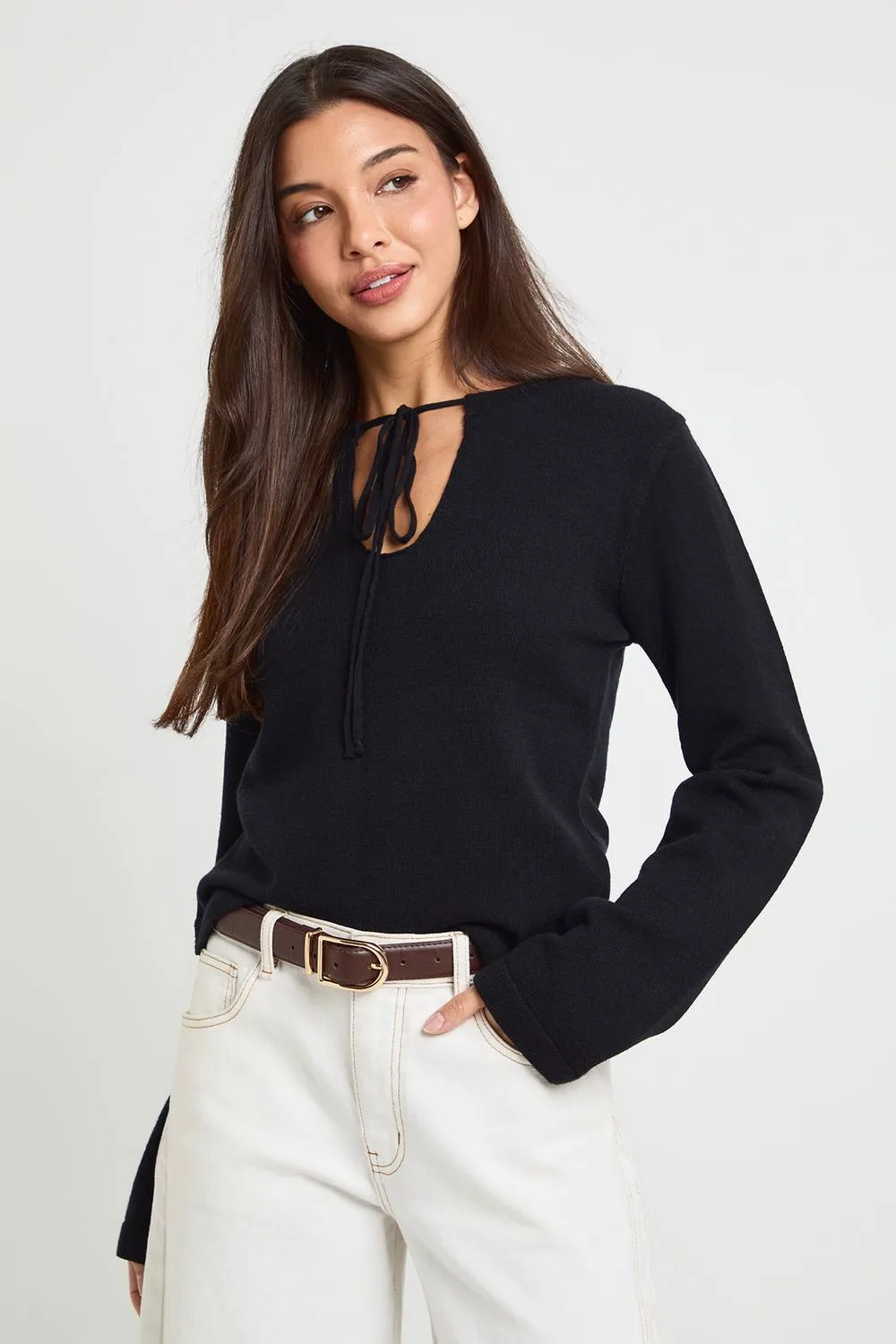Tie Neck Knitted Jumper by boohoo