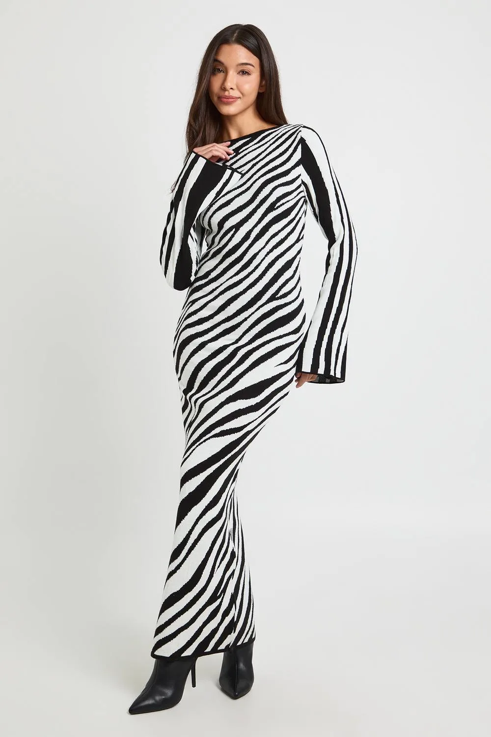 Knitted Zebra Print Maxi Dress by boohoo