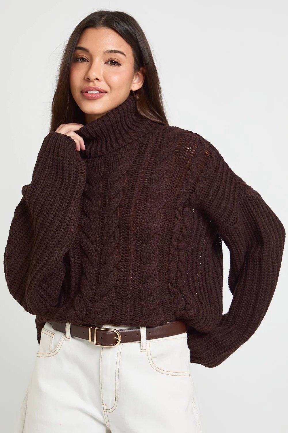 Roll Neck Cable Knitted Jumper