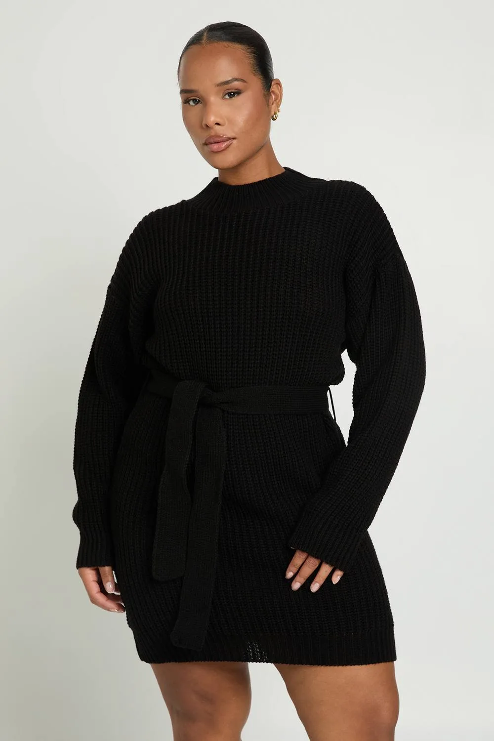 Knitted Tie Belt Mini Dress
