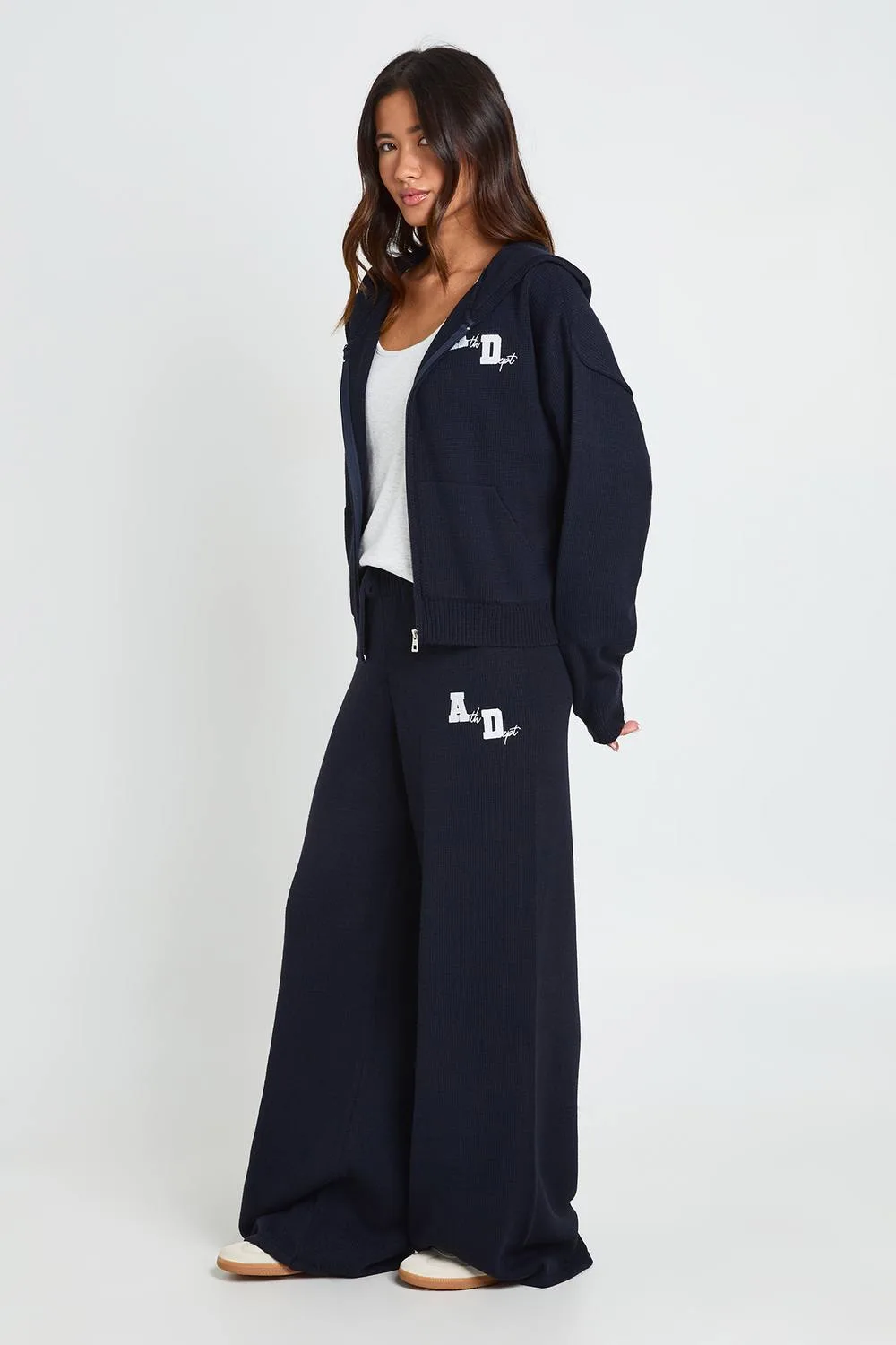 Embroidery Hooded Knitted Wide Leg Trouser Co-Ord by boohoo
