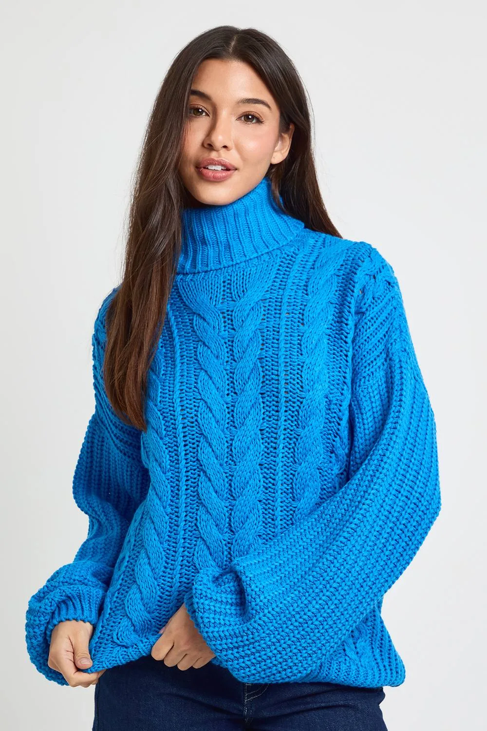 Roll Neck Cable Knitted Jumper