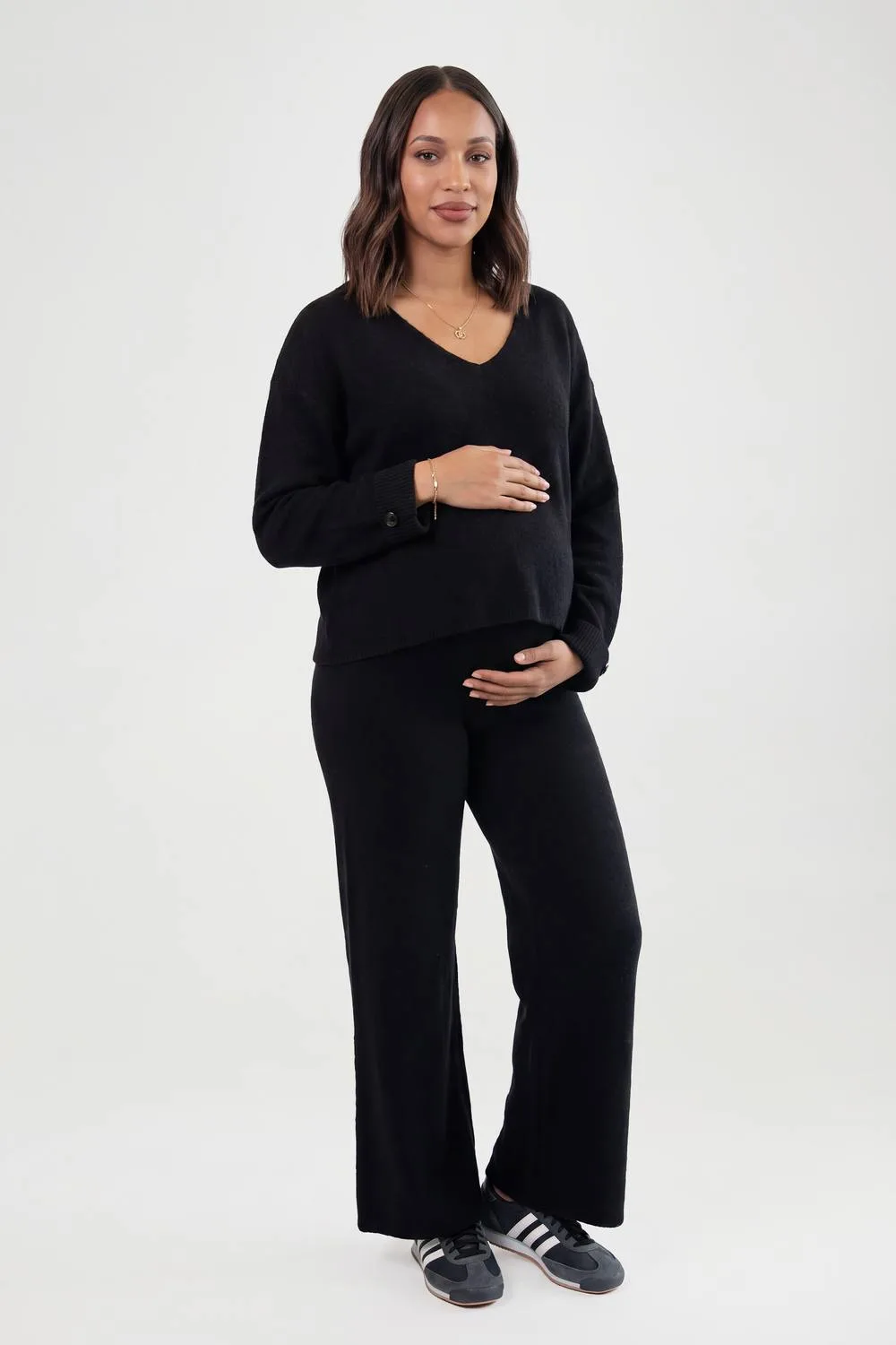 Maternity V Neck Button Cuff Jumper & Wide Leg Trouser Co-Ord by boohoo
