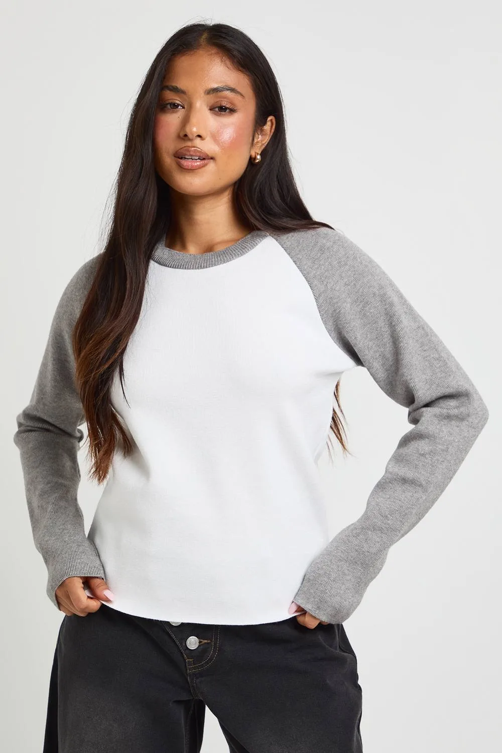 Soft Knit Colour Block Raglan Sleeve Jumper
