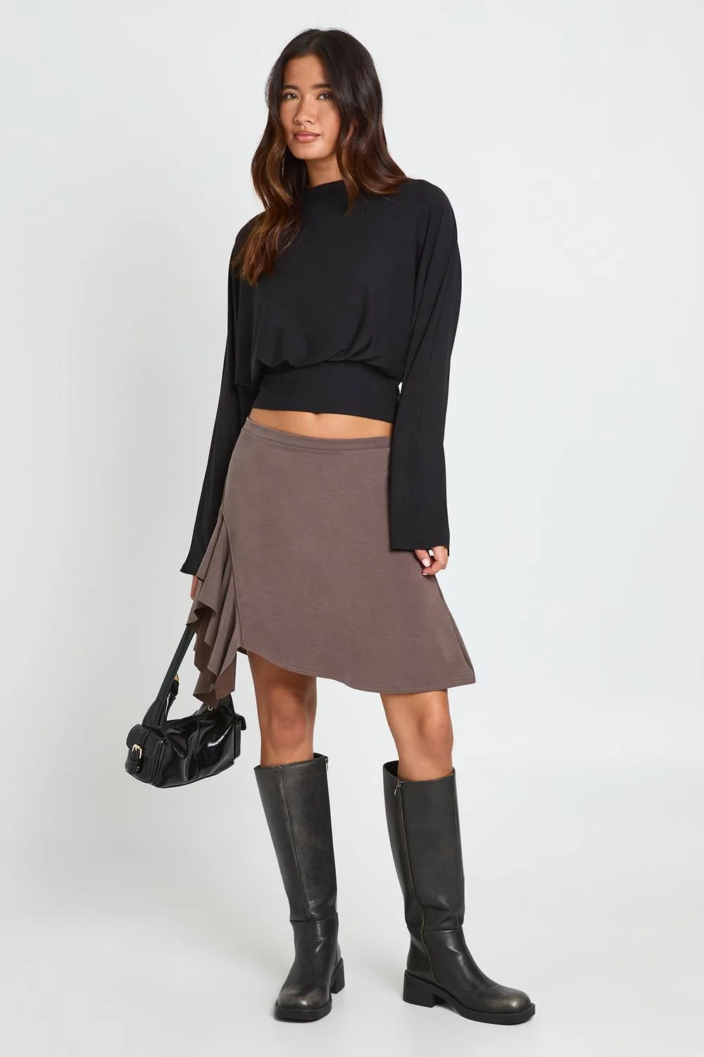 Premium Washed Frilly Midi Skirt by boohoo
