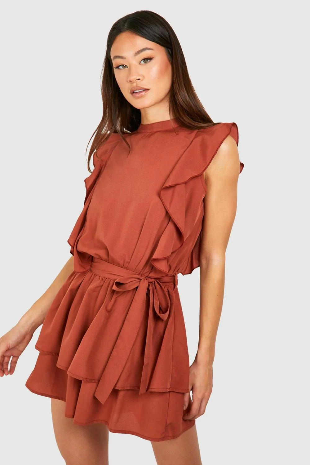 Woven Ruffle Flippy Playsuit by boohoo