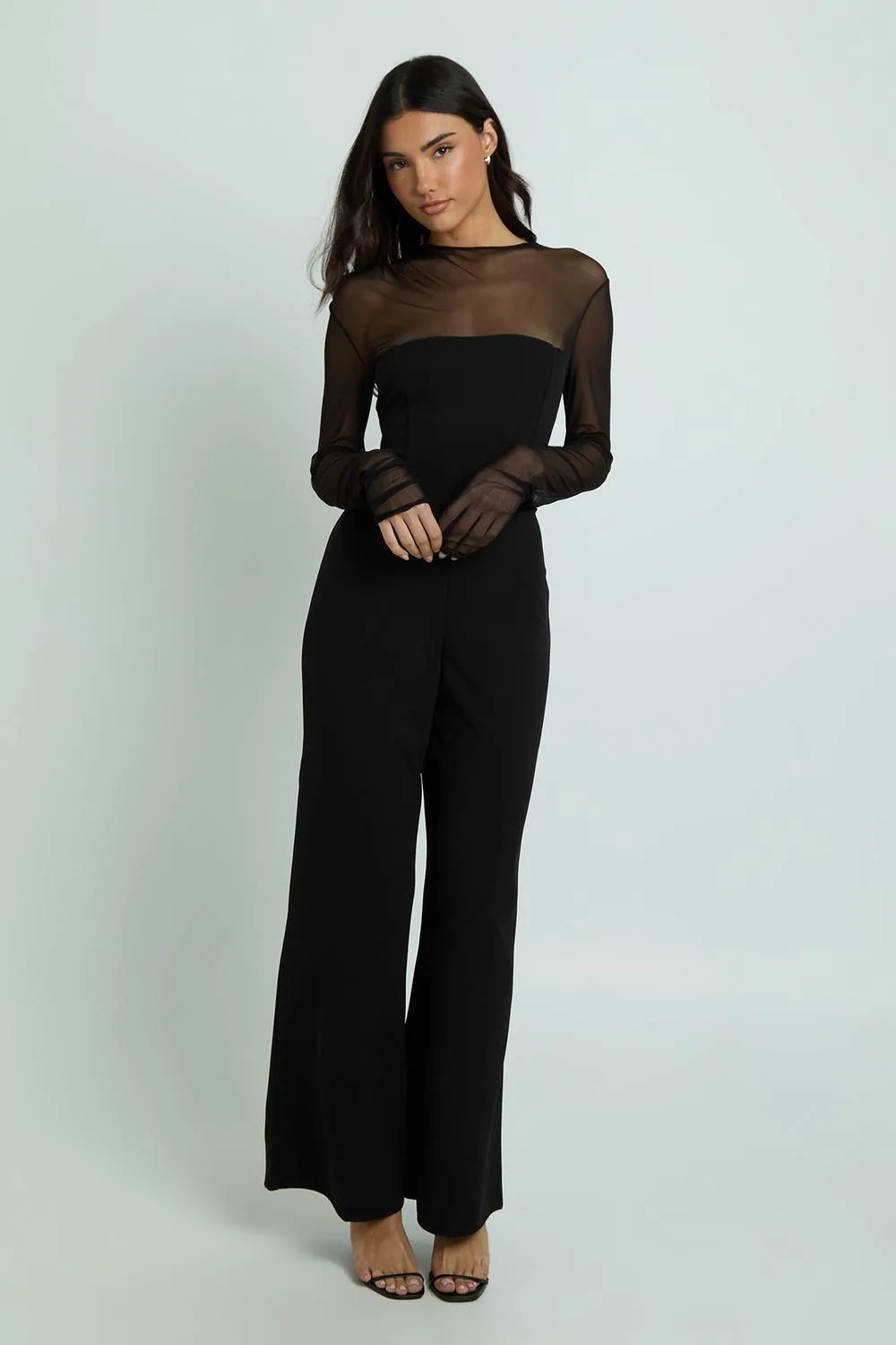 Jersey Crepe & Mesh High Neck Jumpsuit by boohoo