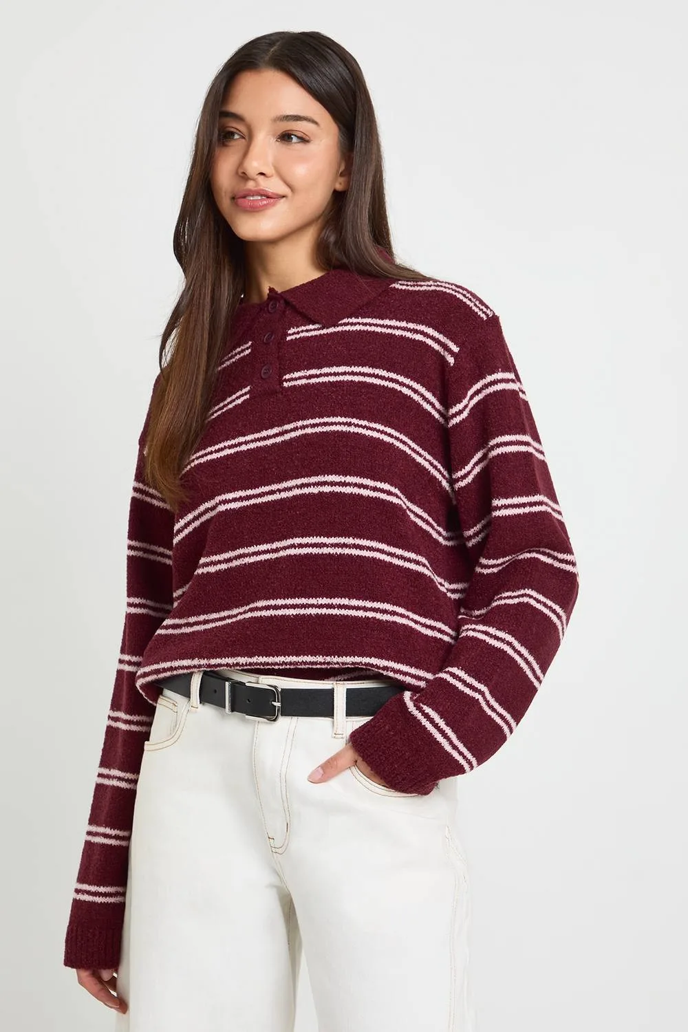 Stripe Collared Knitted Jumper by boohoo