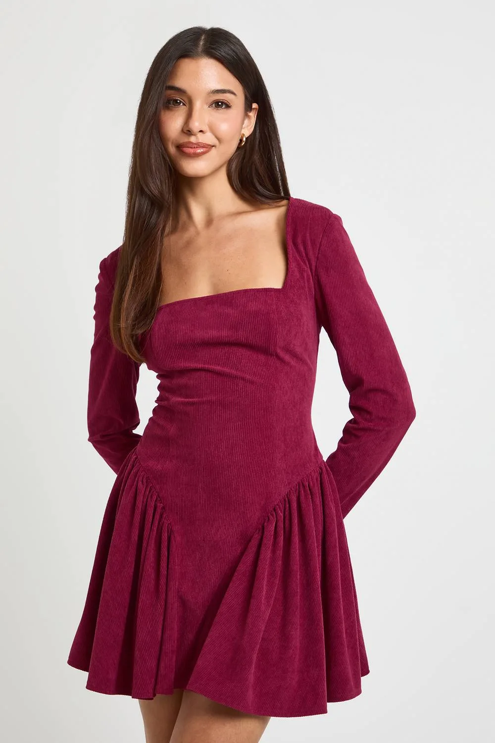 Cord Milkmaid Skater Dress by boohoo
