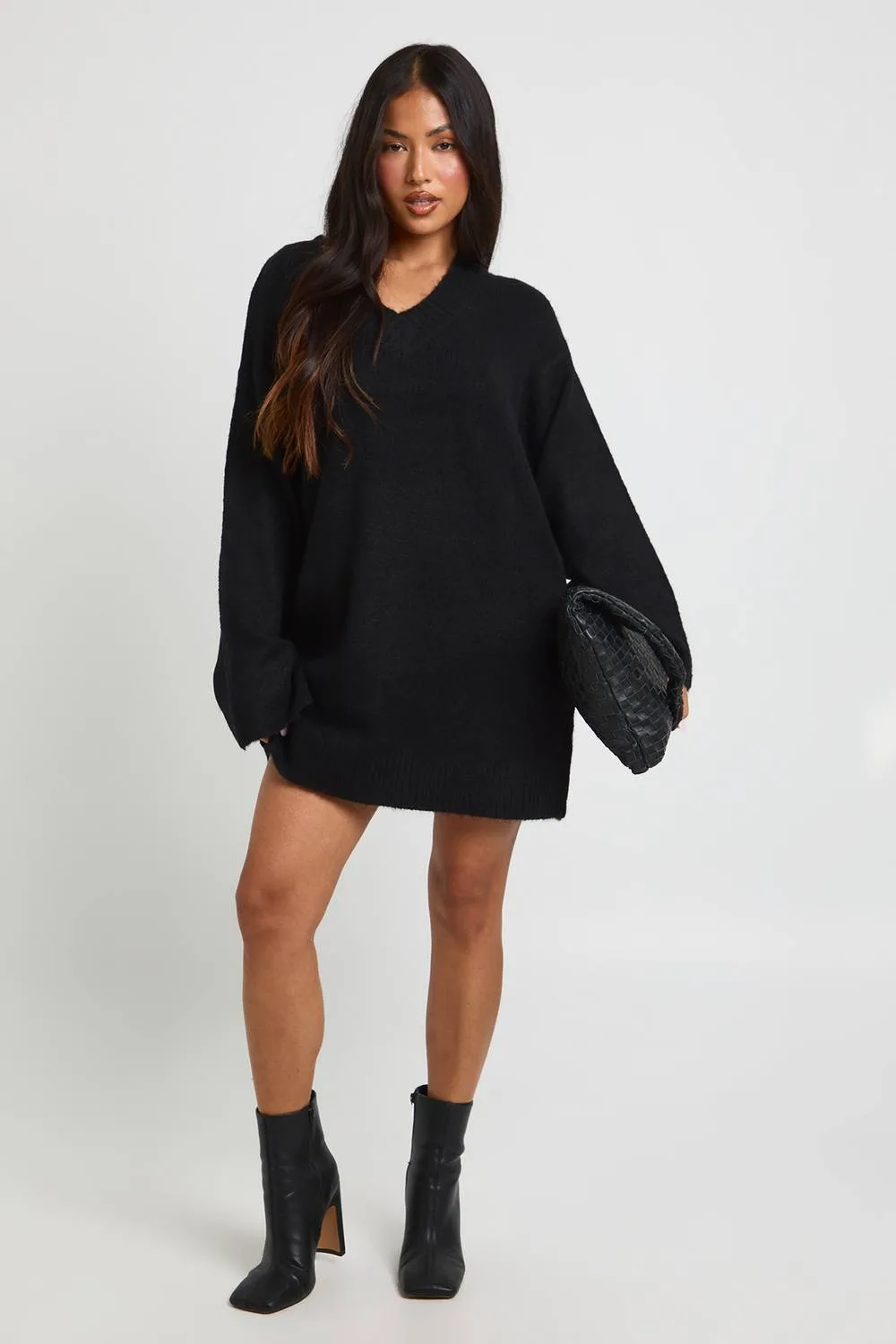 Super Soft V Neck Knitted Mini Dress