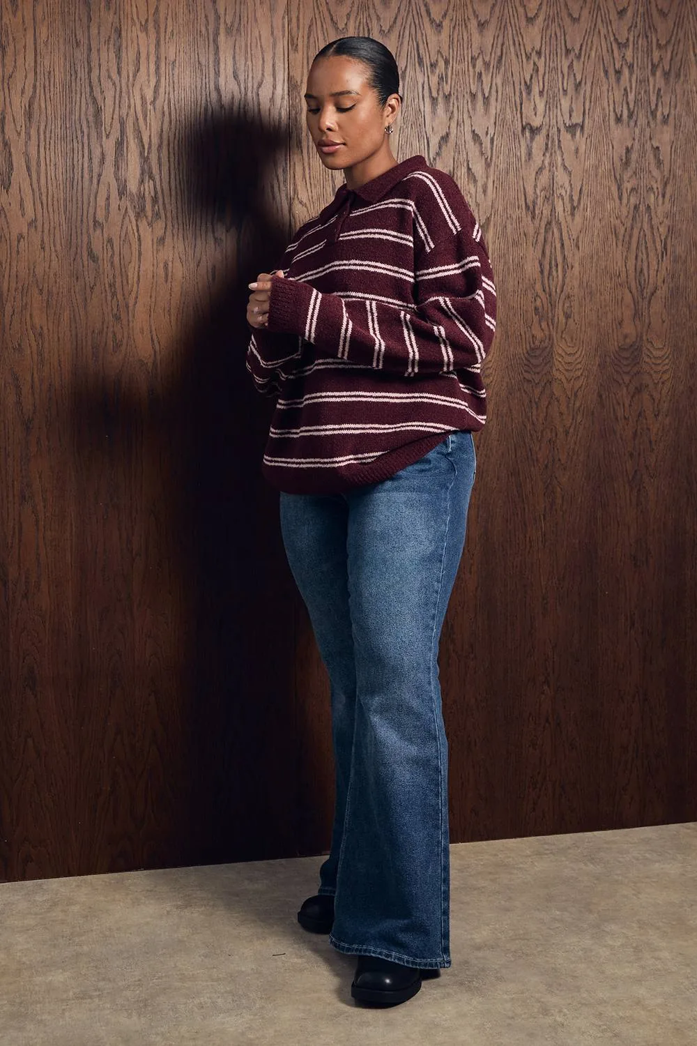 Stripe Collared Knitted Jumper