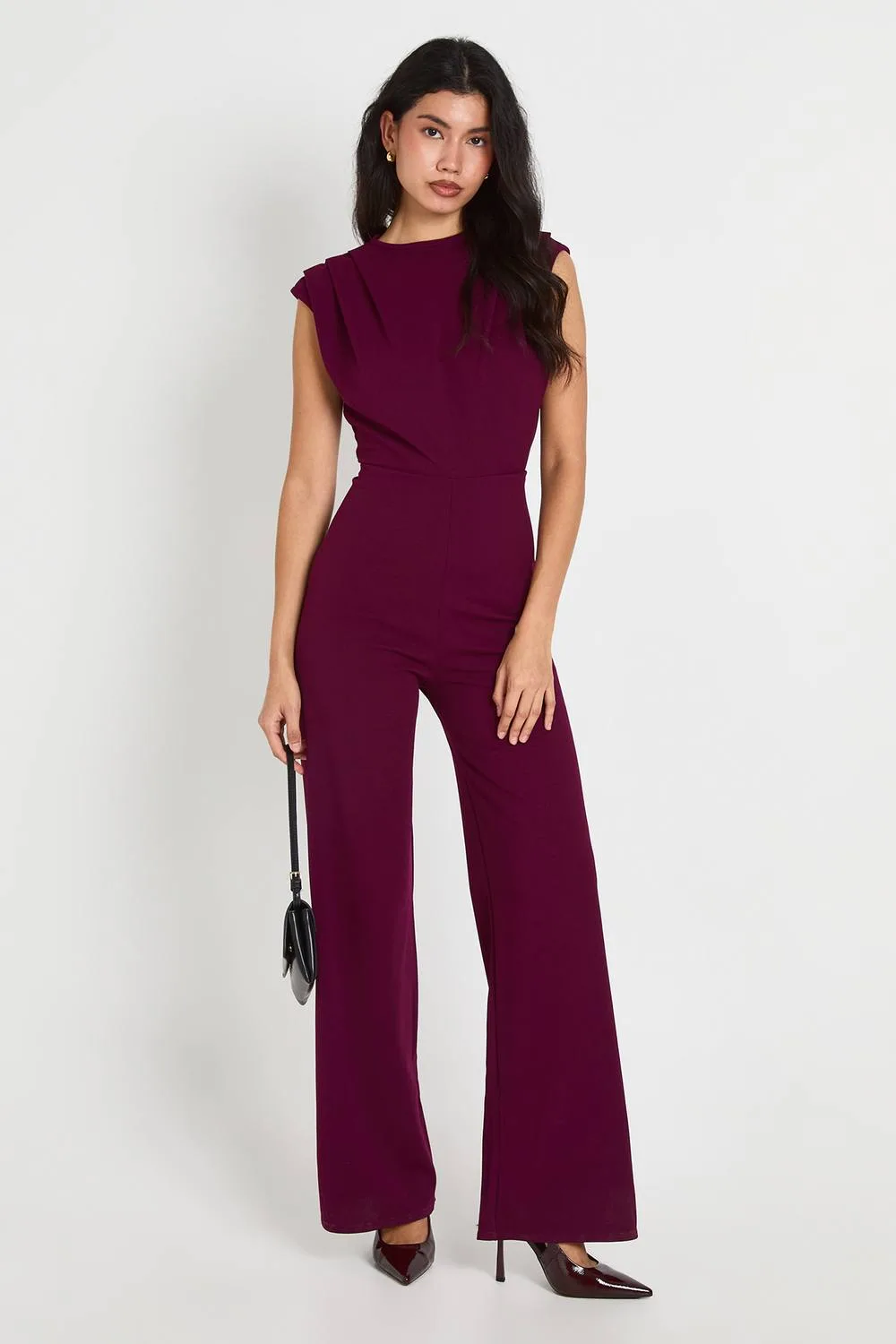 Jersey Crepe Ruched Detail Wide Leg Jumpsuit by boohoo