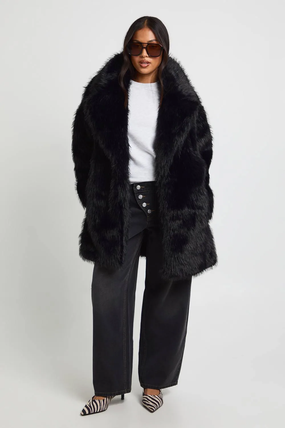 Longline Vintage Look Faux Fur Coat