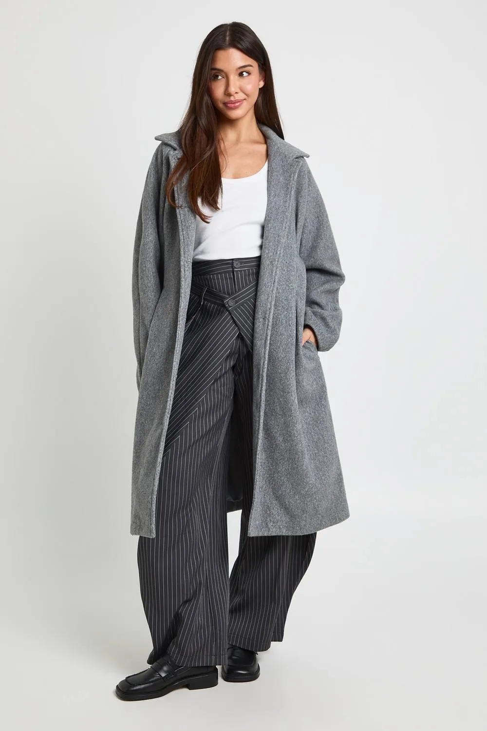 Collared Wool Look Coat by boohoo