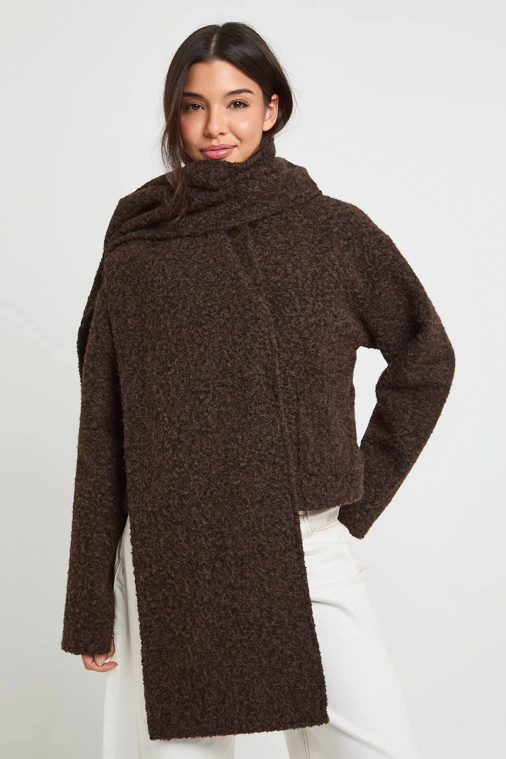 Scarf Detail Wool Look Jacket by boohoo