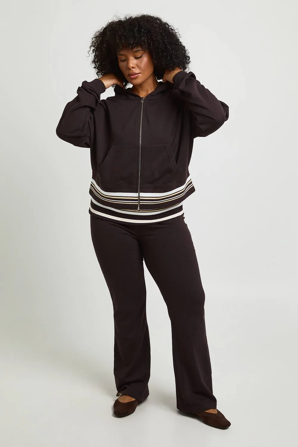 Stripe Fold Over Waistband Fitted Flared Jogger Pants by boohoo