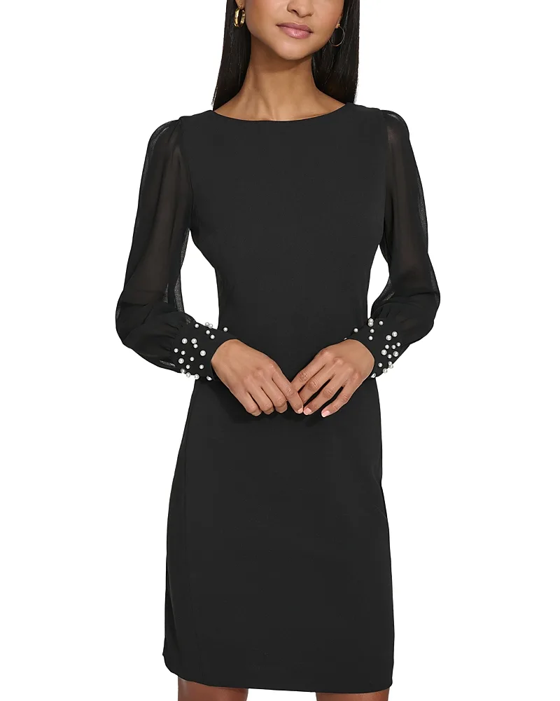 Scuba Crepe Chiffon Sleeve Sheath Dress by Karl Lagerfeld