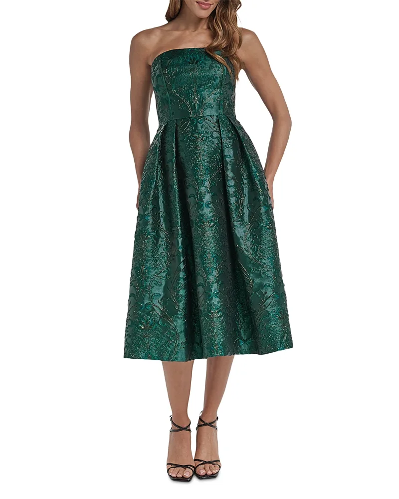 Textured Strapless Bustier Midi Dress