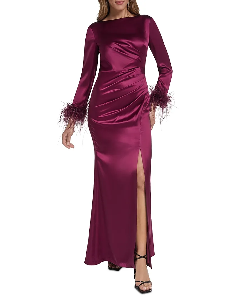 Feather Cuff Side Slit Dress by Eliza J