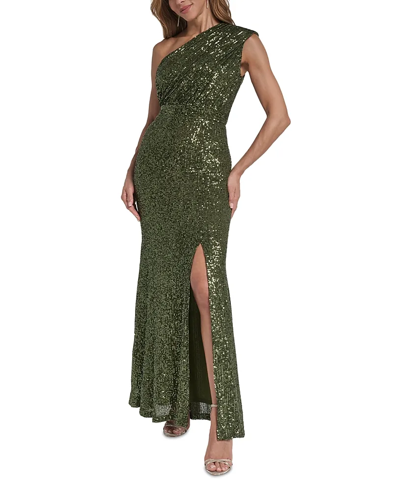 Sequin One Shoulder Gown by Eliza J
