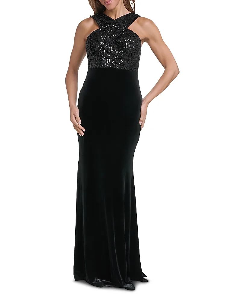 Sequin Embellished Velvet Mermaid Gown