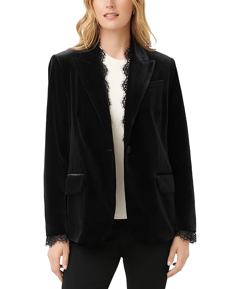 Lace Trim Velvet Blazer