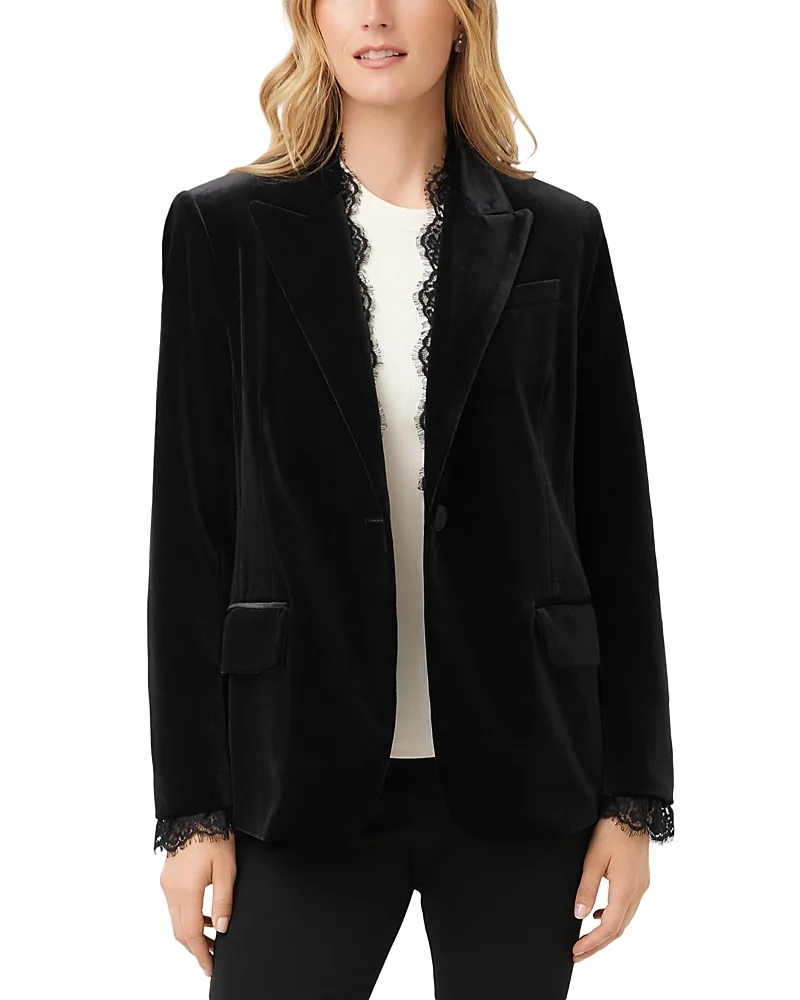 Lace Trim Velvet Blazer